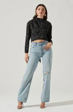 Long Sleeve Drape Tie Back Neck Back Top -Dresses Sales Store AT17208 BLACKSKETCH 1