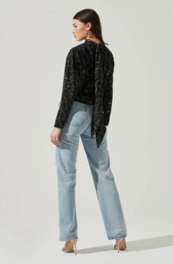 Long Sleeve Drape Tie Back Neck Back Top -Dresses Sales Store AT17208 BLACKSKETCH 4