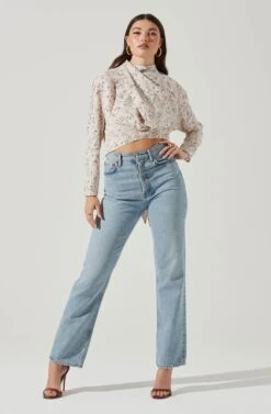 Long Sleeve Drape Tie Back Neck Back Top -Dresses Sales Store AT17208 OFFWHITESKETCH 1