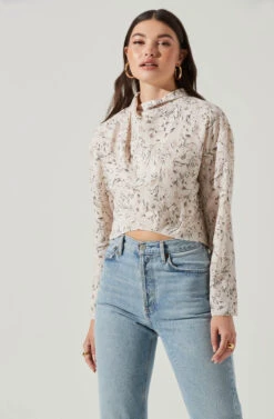 Long Sleeve Drape Tie Back Neck Back Top -Dresses Sales Store AT17208 OFFWHITESKETCH 5