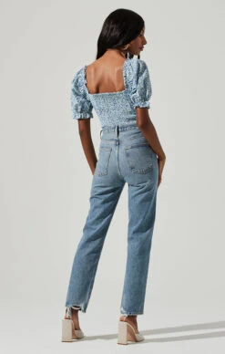 Lace Up Floral Tie Front Puff Sleeve Top -Dresses Sales Store AT17225 BLUEDITSY 4