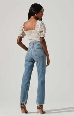 Lace Up Floral Tie Front Puff Sleeve Top -Dresses Sales Store AT17225 PINKYELLOWFLORAL 4