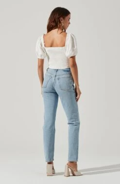 Lace Up Puff Sleeve Top -Dresses Sales Store AT17232B WHITE 5