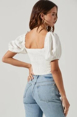 Lace Up Puff Sleeve Top -Dresses Sales Store AT17232B WHITE 6