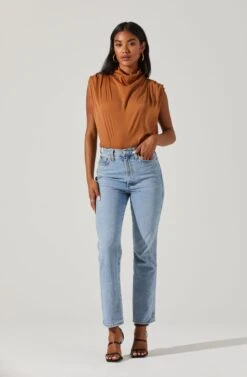 Cowl Neck Sleeveless Top -Dresses Sales Store AT17256 BROWN 2