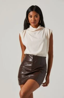 Cowl Neck Sleeveless Top -Dresses Sales Store AT17256 CREAM 2