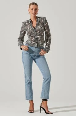 Ruched Button Up Top -Dresses Sales Store AT17371B TAUPEBLACKMULTI 1