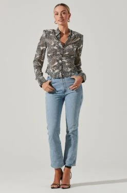 Ruched Button Up Top -Dresses Sales Store AT17371B TAUPEBLACKMULTI 2