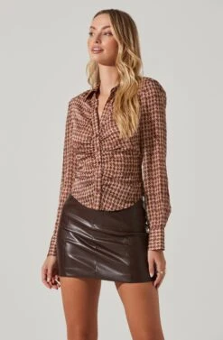 Ruched Button Up Top -Dresses Sales Store AT17371B WINEABSTRACT 3