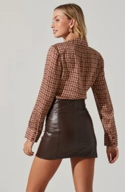 Ruched Button Up Top -Dresses Sales Store AT17371B WINEABSTRACT 4