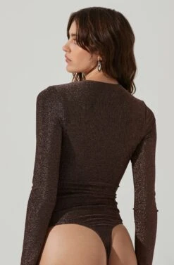 Lace Up Front Long Sleeve Bodysuit -Dresses Sales Store AT17444 BLACKBRONZE 4