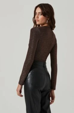 Lace Up Front Long Sleeve Bodysuit -Dresses Sales Store AT17444 BLACKBRONZE 5