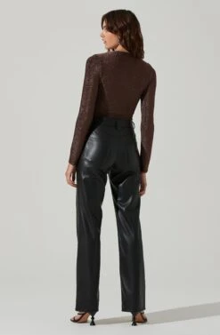 Lace Up Front Long Sleeve Bodysuit -Dresses Sales Store AT17444 BLACKBRONZE 6