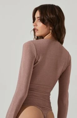 Lace Up Front Long Sleeve Bodysuit -Dresses Sales Store AT17444 PINKSHIMMER 4