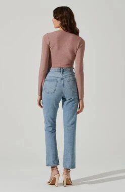 Lace Up Front Long Sleeve Bodysuit -Dresses Sales Store AT17444 PINKSHIMMER 6