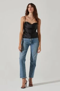 Satin Cowl Neck Cami -Dresses Sales Store AT17502 BLACK 1