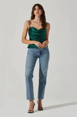 Satin Cowl Neck Cami -Dresses Sales Store AT17502 GREEN 1