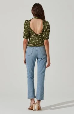 Floral Mock Neck Cowl Drape Top -Dresses Sales Store AT17510 OLIVEFLORAL 5