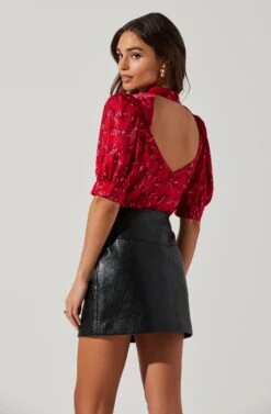 Floral Mock Neck Cowl Drape Top -Dresses Sales Store AT17510 REDFLORAL 3