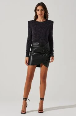 Long Sleeve Metallic Padded Shoulder Bodysuit -Dresses Sales Store AT17524 BLACKPURPLEMULTI 1