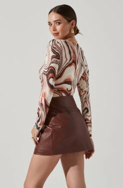 Cassidy Marble Swirl Side Cutout Bodysuit -Dresses Sales Store AT17550B BROWNSWIRL 5