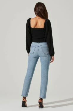 Long Sleeve Plisse Cross Bust Top -Dresses Sales Store AT17587 BLACK 5