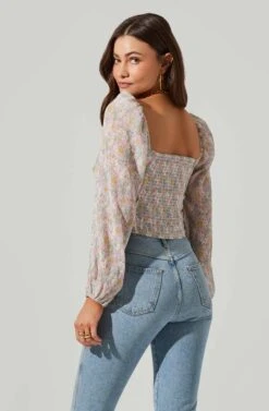 Long Sleeve Plisse Cross Bust Top -Dresses Sales Store AT17587 PINKBLUEMULTIFL 3