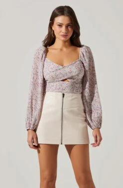 Long Sleeve Plisse Cross Bust Top -Dresses Sales Store AT17587 PURPLEDITSY 2