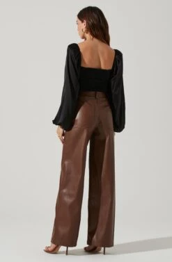 Arleth Satin Sweetheart Long Sleeve Top -Dresses Sales Store AT17623 BLACK 5