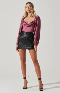 Arleth Satin Sweetheart Long Sleeve Top -Dresses Sales Store AT17623 MAUVE 1