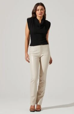 Pleated Cowl Neck Power Shoulder Tank -Dresses Sales Store AT17628 BLACK 1