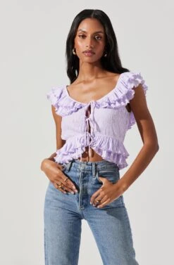 Tiered Ruffle Sleeve Tie Front Top -Dresses Sales Store AT17687 LAVENDER 3