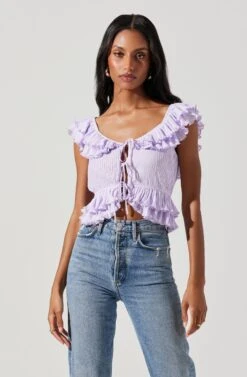 Tiered Ruffle Sleeve Tie Front Top -Dresses Sales Store AT17687 LAVENDER 4