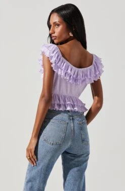 Tiered Ruffle Sleeve Tie Front Top -Dresses Sales Store AT17687 LAVENDER 6