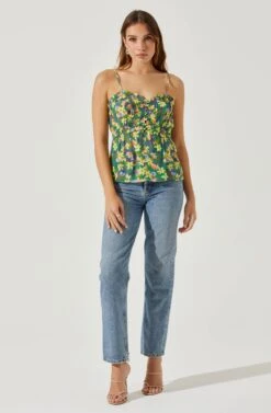 Ruched Babydoll Floral Cami -Dresses Sales Store AT17702 YELLOWGREENFLORAL 1