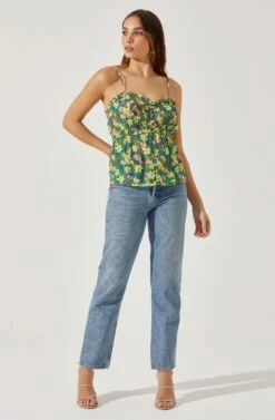 Ruched Babydoll Floral Cami -Dresses Sales Store AT17702 YELLOWGREENFLORAL 2