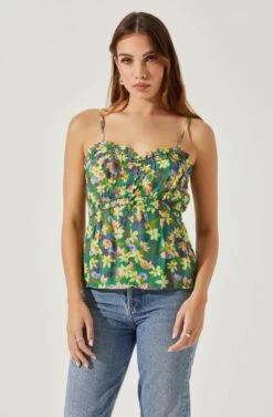 Ruched Babydoll Floral Cami -Dresses Sales Store AT17702 YELLOWGREENFLORAL 4