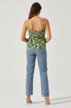Ruched Babydoll Floral Cami -Dresses Sales Store AT17702 YELLOWGREENFLORAL 5