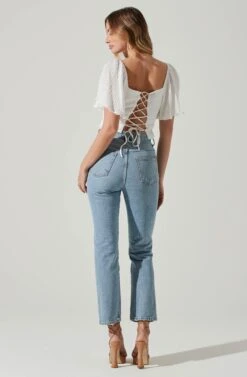 Flutter Sleeve Lace Back Top -Dresses Sales Store AT17716 IVORY 1 6