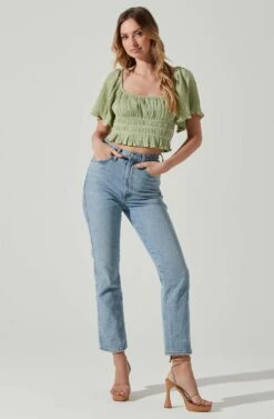 Flutter Sleeve Lace Back Top -Dresses Sales Store AT17716 SAGE 1