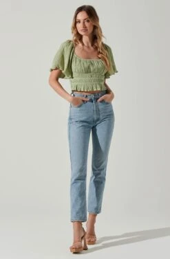 Flutter Sleeve Lace Back Top -Dresses Sales Store AT17716 SAGE 2