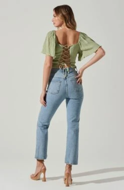 Flutter Sleeve Lace Back Top -Dresses Sales Store AT17716 SAGE 6