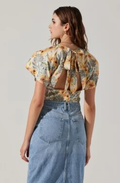 Satin Tie Back Flutter Sleeve Top -Dresses Sales Store AT17720 CREAMYELLOWFLORAL 6