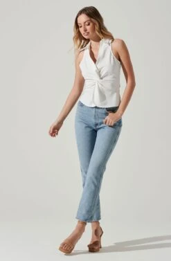 Twist Front Collared Top -Dresses Sales Store AT17776 WHITE 2