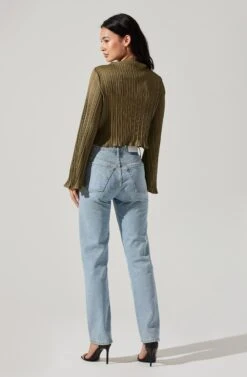 Cropped Plisse Mock Neck Top -Dresses Sales Store AT17868 OLIVE 5