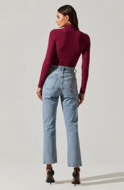 Asymmetrical Pleated Cutout Mock Neck Top -Dresses Sales Store AT17934 BERRY 5