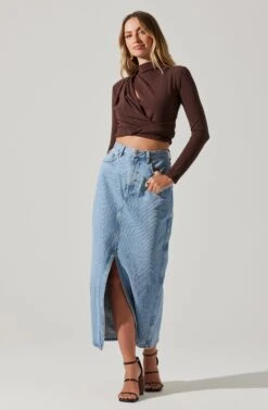 Asymmetrical Pleated Cutout Mock Neck Top -Dresses Sales Store AT17934 ESPRESSO 4