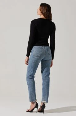 Long Sleeve Cupped Bust Knit Top -Dresses Sales Store AT17996 BLACK 5