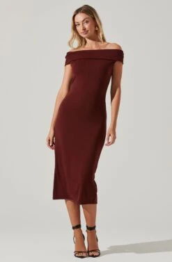 Off Shoulder Long Bodycon Midi Dress -Dresses Sales Store DR97762 BITTERBARK 2