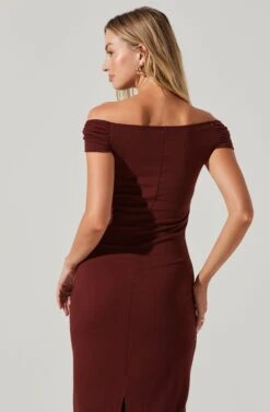 Off Shoulder Long Bodycon Midi Dress -Dresses Sales Store DR97762 BITTERBARK 4